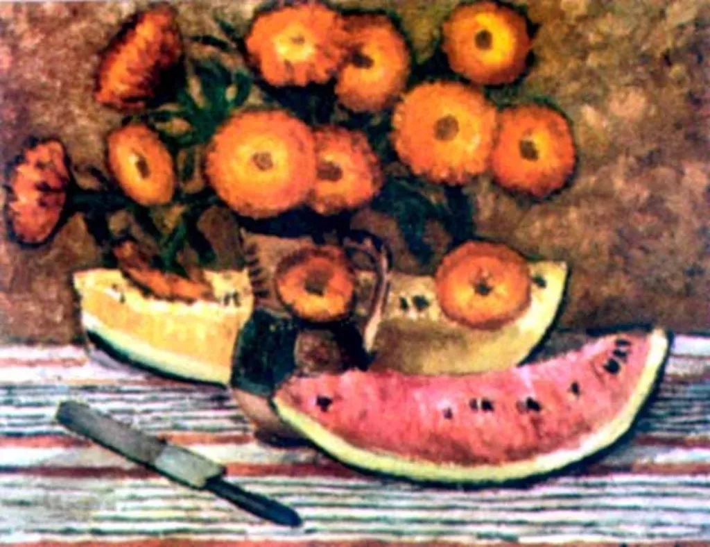 Natură moartă cu pepene, by Dumitru Ghiață, unspecified, 1928
