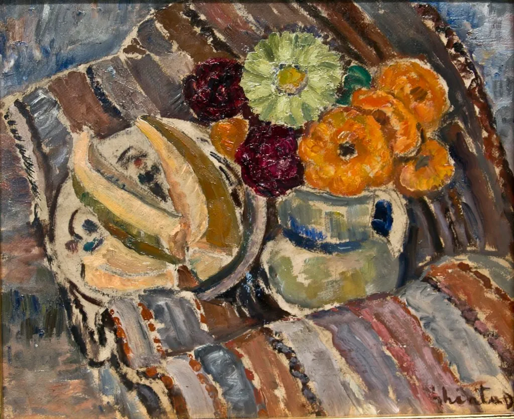 Natură statică cu flori și pepene galben, by Dumitru Ghiață, 1940