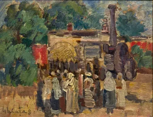 Peisaj cu batoză, by Dumitru Ghiață