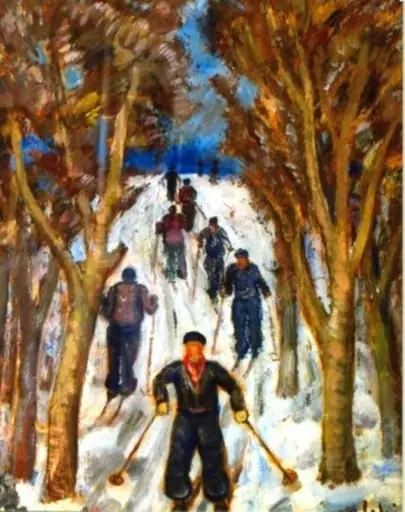 Peisaj cu schiori, by Dumitru Ghiață