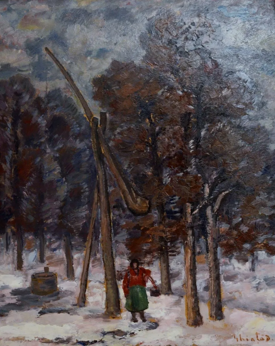 Peisaj de iarnă - Fântână cu ciutură, by Dumitru Ghiață, unspecified