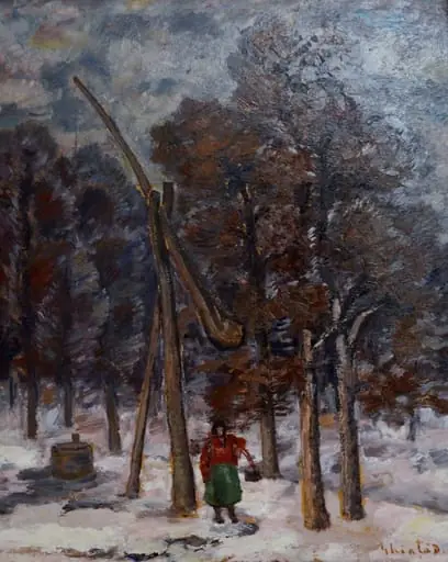 Peisaj de iarnă - Fântână cu ciutură, by Dumitru Ghiață