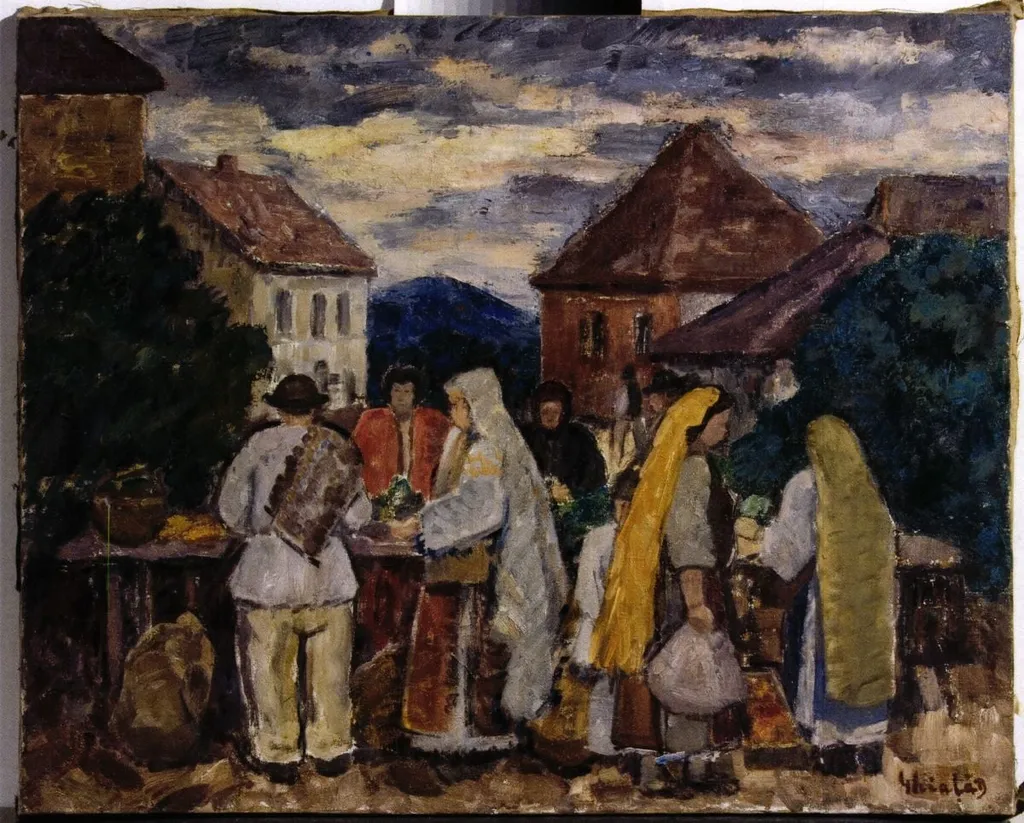 Târg (În piață la TG Hurez), by Dumitru Ghiață, 1930