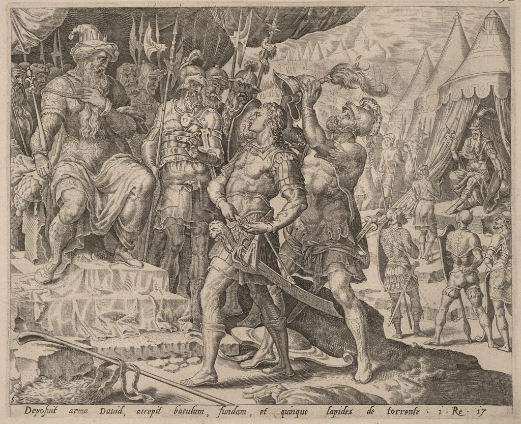 David Armed before Saul, by Dutch 16th Century, ink, 1556