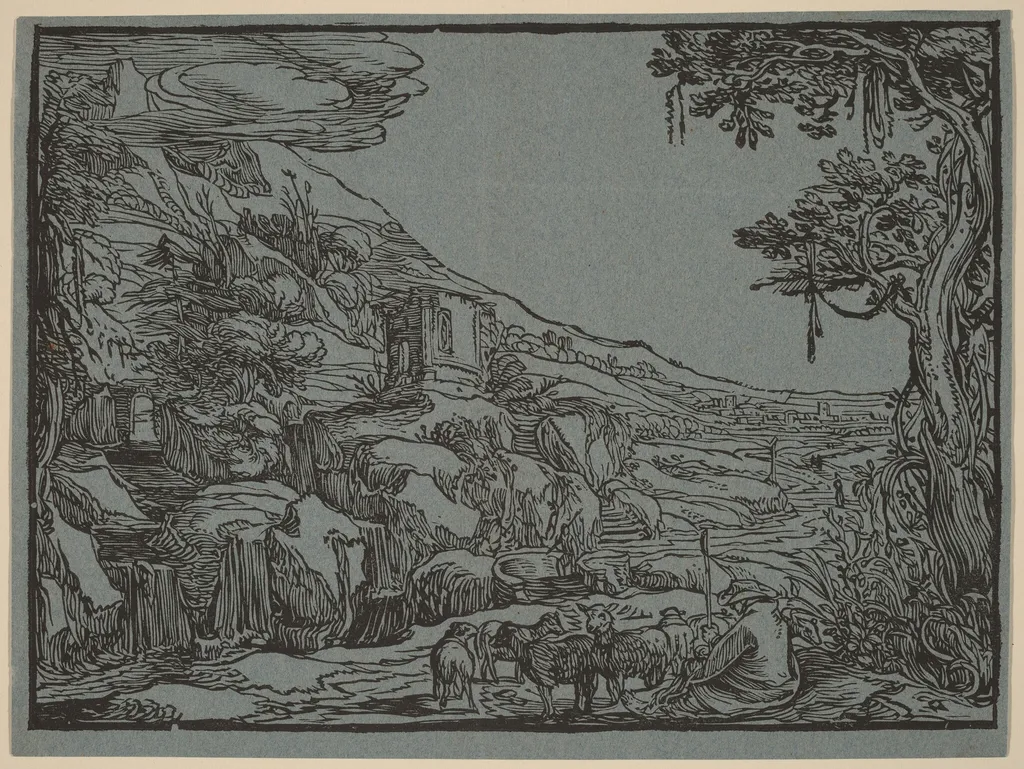 Arcadian Landscape, by Dutch 17th Century, ink, 1614