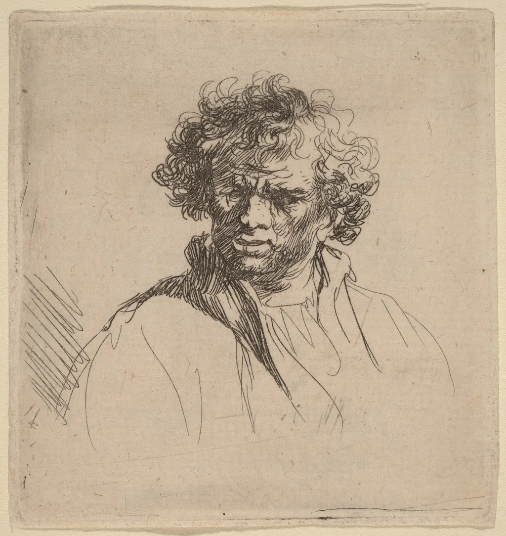 Curly-Headed Man with a Wry Mouth, by Dutch 17th Century, ink, 1635