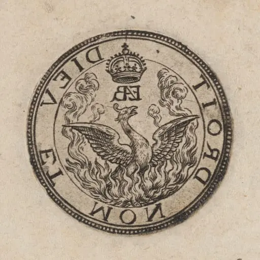 Emblem of the Phoenix and the motto "Dieu et mon droit" [right half], by Dutch 17th Century