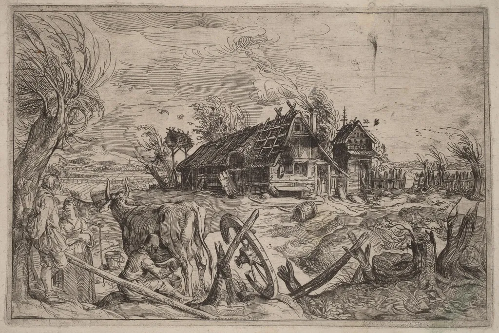 Landscape with a Farmhouse, by Dutch 17th Century, ink, 1650