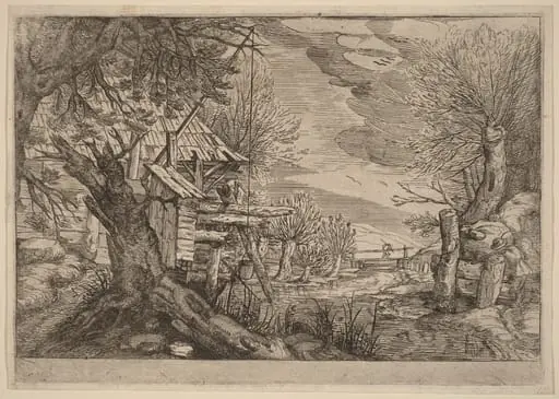 Landscape with Log House near a River, by Dutch 17th Century