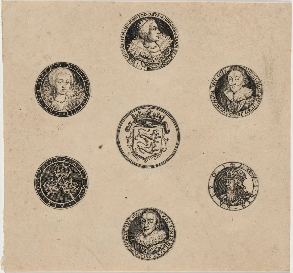 Sheet of Seven Roundels with Portraits, by Dutch 17th Century, ink, 1621