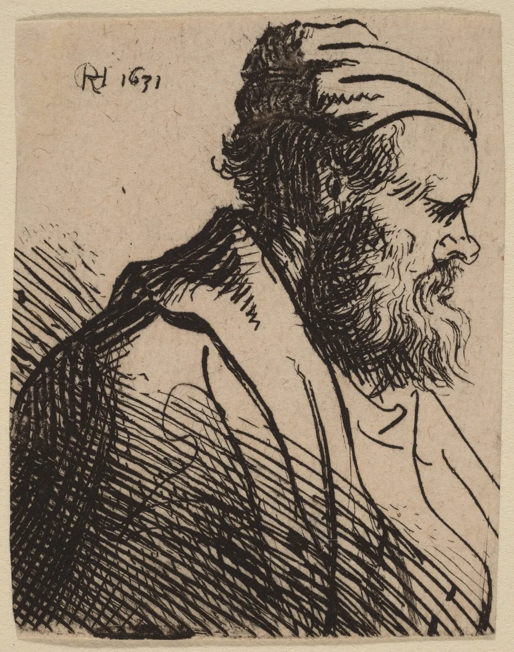 Snub-Nosed Man in a Cap, by Dutch 17th Century, ink, 1630