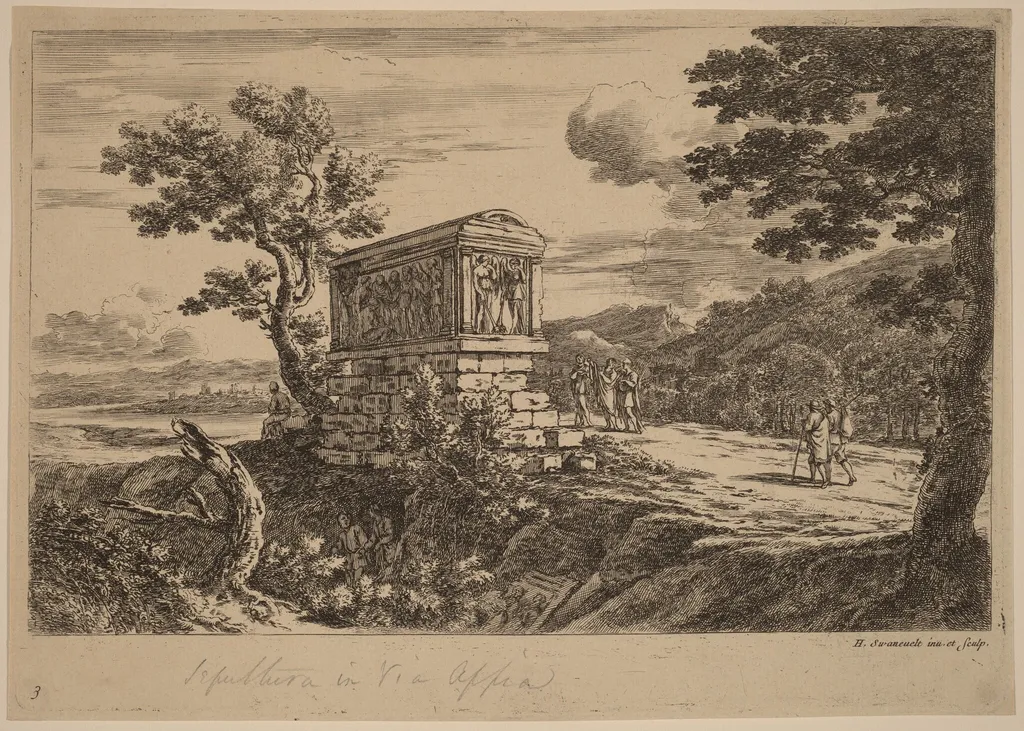 The Antique Sarcophagus, by Dutch 17th Century, ink, 1650