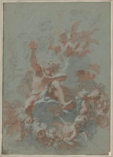 Design for a Ceiling: Aeolus Seated on Clouds Surrounded by Putti, by Dutch 18th Century