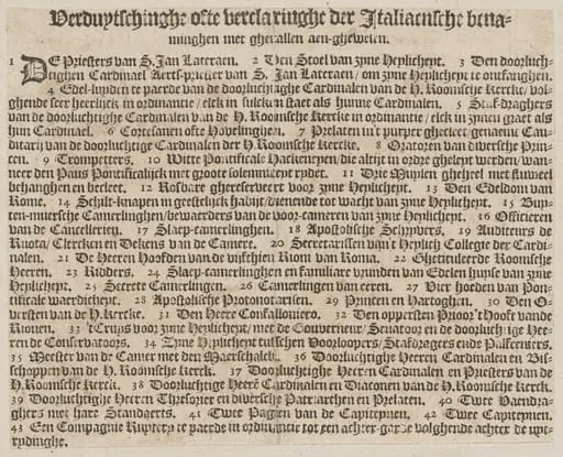 Dutch captions to 'La Calvacatura con le sue Cerimonie'