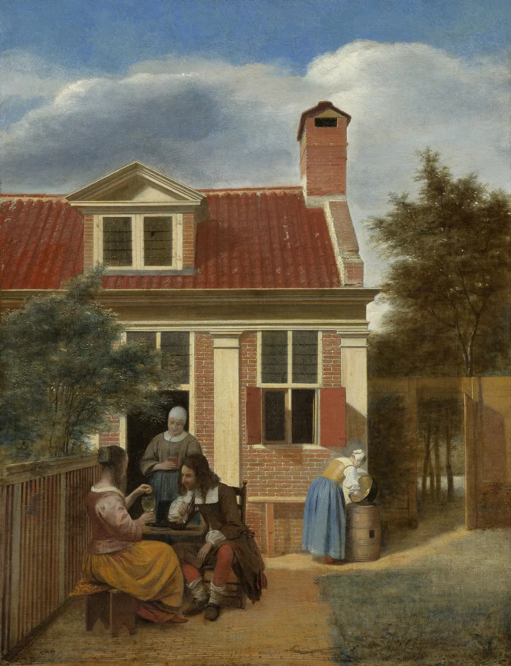 Figures in a Courtyard behind a House, by Pieter de Hooch, oil, 1663