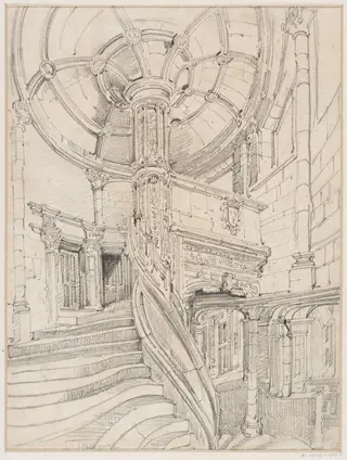 Staircase of Francis I, Château de Blois, by John Junior Burgess, 1833