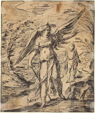 Tobias and the Angel [verso], by Hermann Weyer, ink, 1616