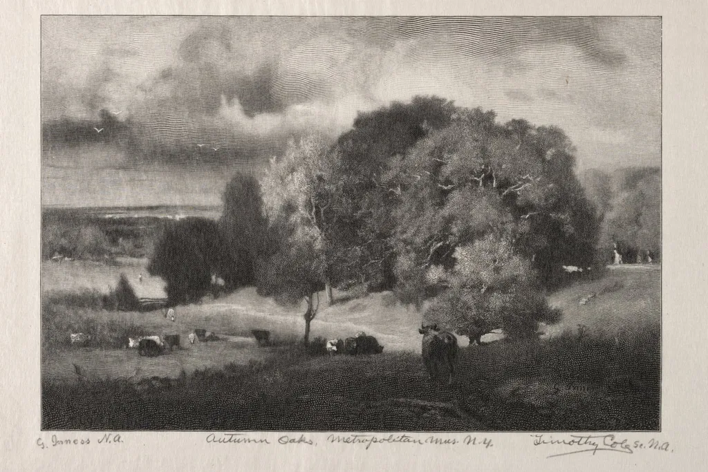 Autumn Oaks, by Timothy Cole, 1917