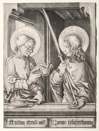 The Twelve Apostles at Gothic Windows:  St. Matthias and St. Judas Thaddaeus, by Israhel van Meckenem, 1485