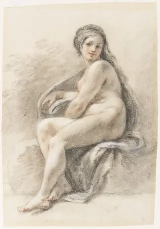 Seated female nude, by Richard Norris, 1702