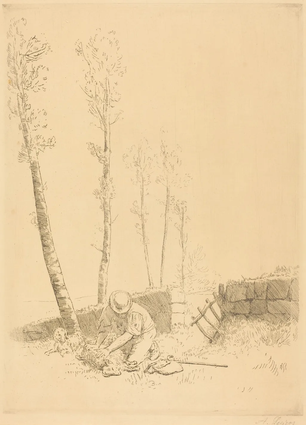 Finding the Sheep (Le mouton retrouve), by Alphonse Legros, ink, 1874