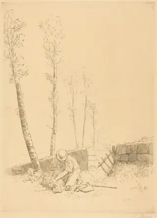 Finding the Sheep (Le mouton retrouve), by Alphonse Legros, ink, 1874