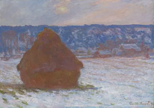 Stack of Wheat (Snow Effect, Overcast Day), by Claude Monet, oil, 1890