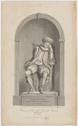 Monument of the Lord Chancellor Bacon, Saint Michael's Church, by George Cooke, ink, 1808