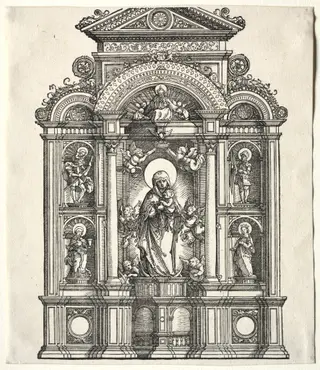 Great Altar with the Virgin, in a border with SS. Christopher, George, Barbara, Catherine, by Albrecht Altdorfer, 1520