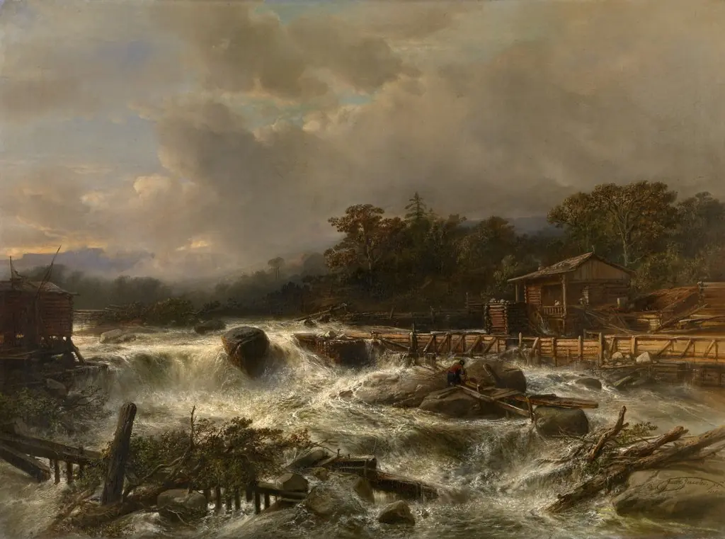 Waterfall in Norway, by jacob jacobs, oil