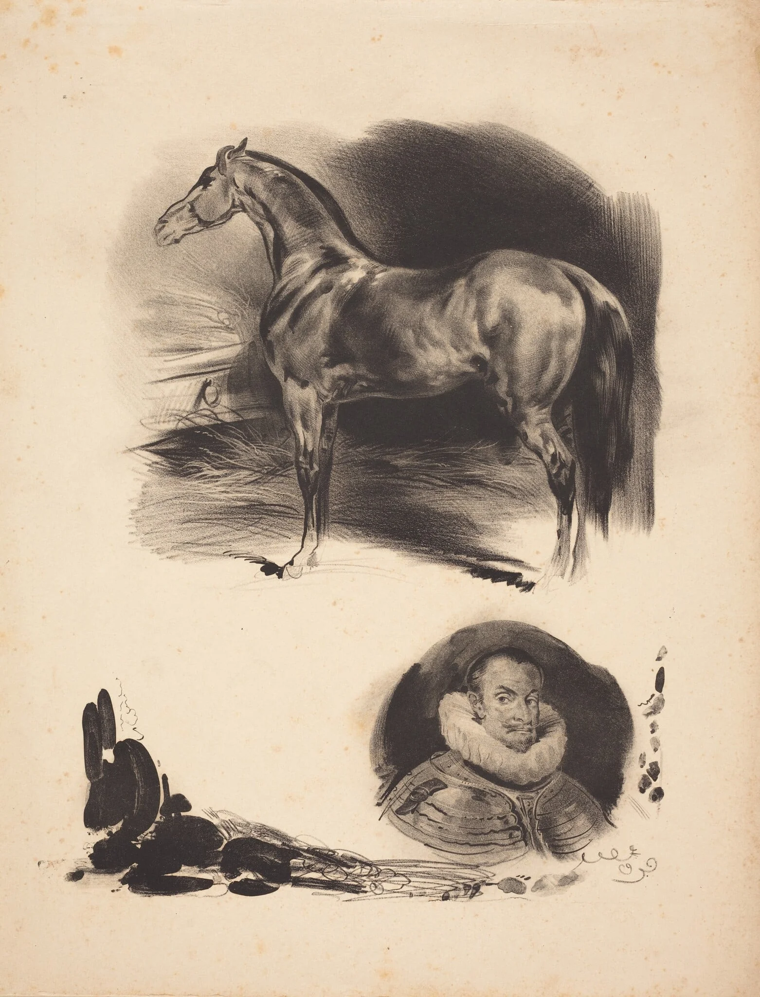 Sketches of a Horse and a Nobleman, detail