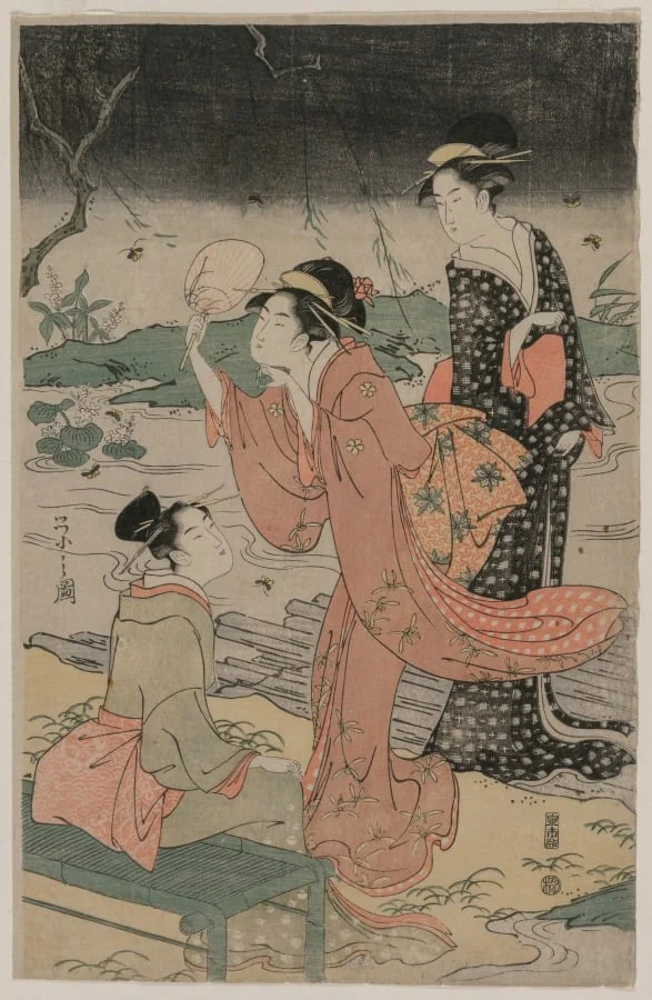 Women Beside a Stream Chasing Fireflies, detail
