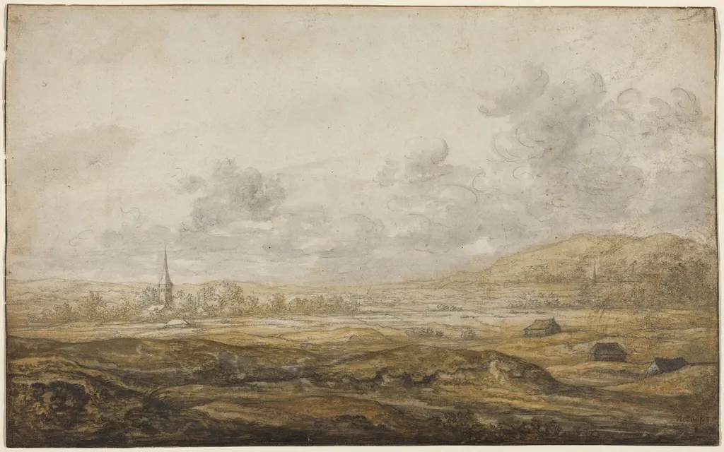 Panoramic Landscape along the Rhine, by Aelbert Cuyp, chalk, 1644