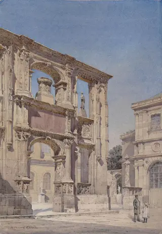Part of the Chateau de Gaillon re-erected in the court of the Palais des Beaux Arts, by Richard Phené FRIBA FSA Spiers, watercolor, 1850