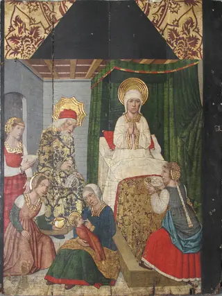 Panel with the Birth of St. John the Baptist from Retable, by Domingo Ram, tempera, 1450