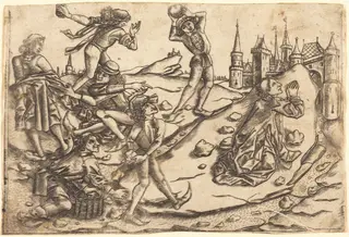 The Stoning of Saint Stephen, by Master with the Banderoles, ink, 1472