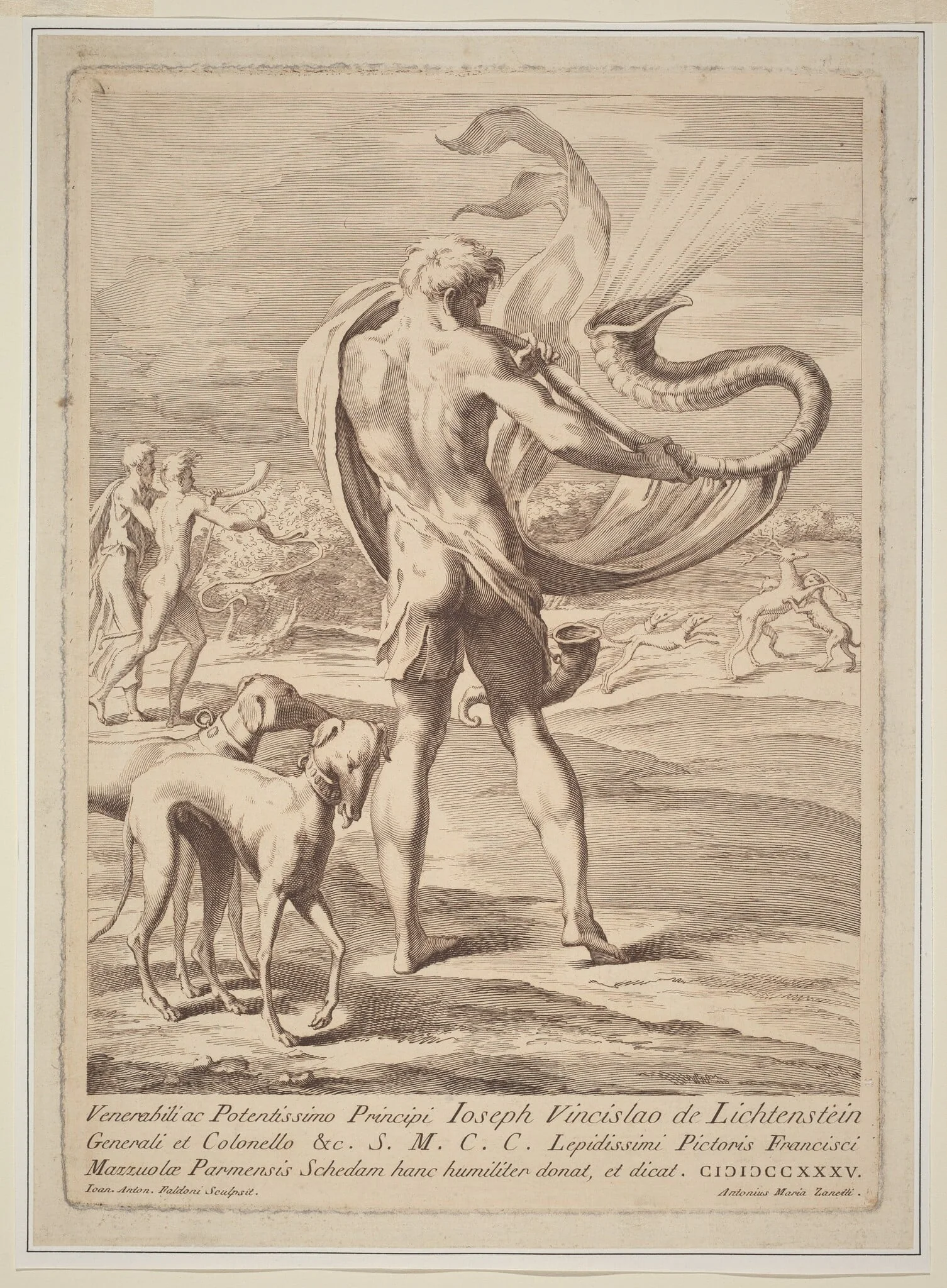 Nude Man Blowing a Conch, detail