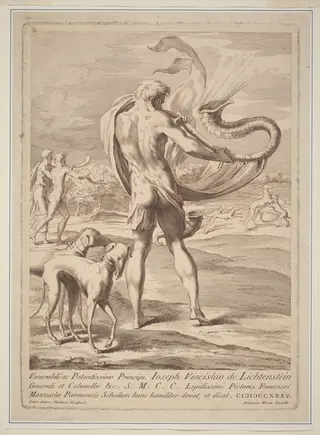 Nude Man Blowing a Conch, by Giovanni Antonio Faldoni, ink, 1735