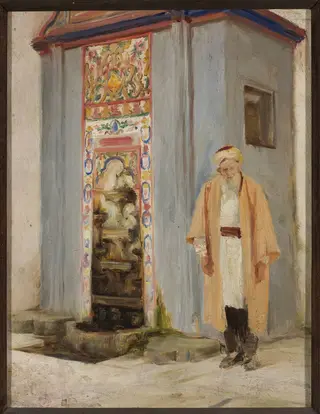 Local man by the fountain in Bakhchisaray. From the journey to Crimea, by Jan Ciągliński, oil, 1897