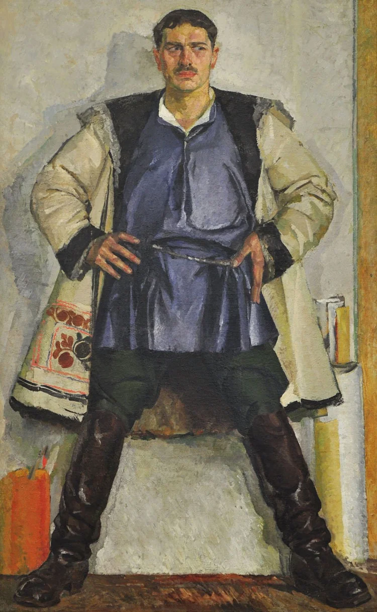 Self-portrait in a white coat, detail