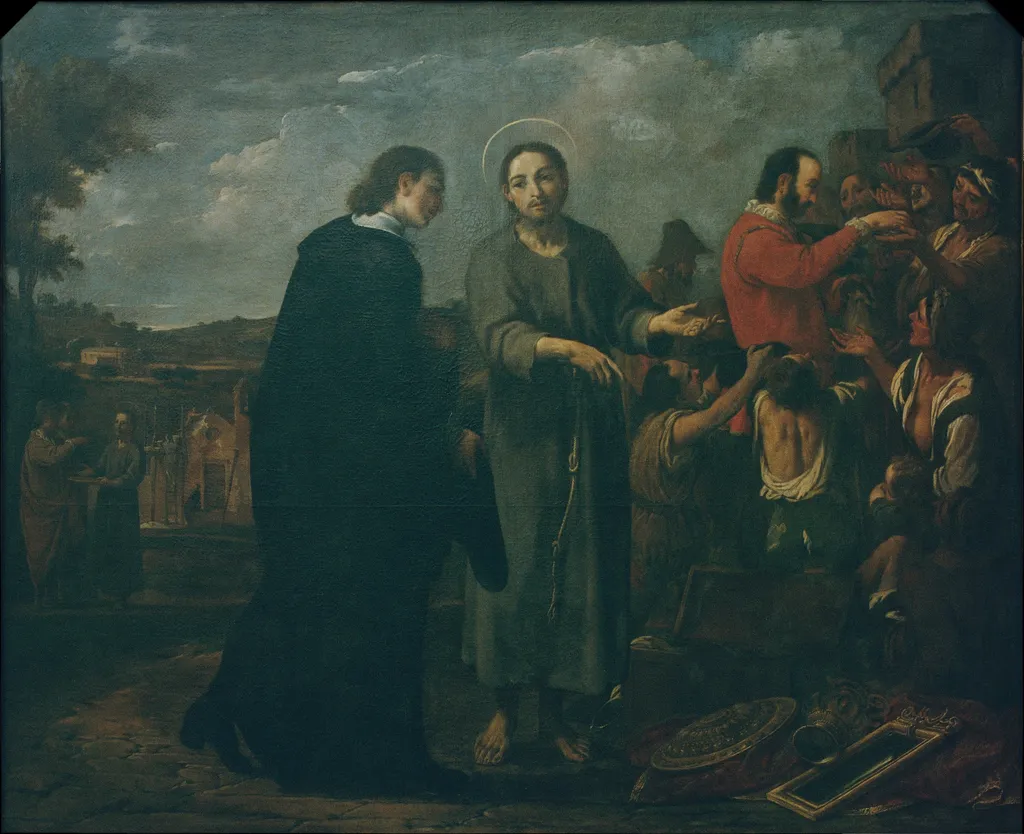 Bernat de Quintaval Distributes his Riches to the Poor, by Antoni Viladomat i Manalt, oil, 1724