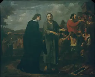 Bernat de Quintaval Distributes his Riches to the Poor, by Antoni Viladomat i Manalt, oil, 1724