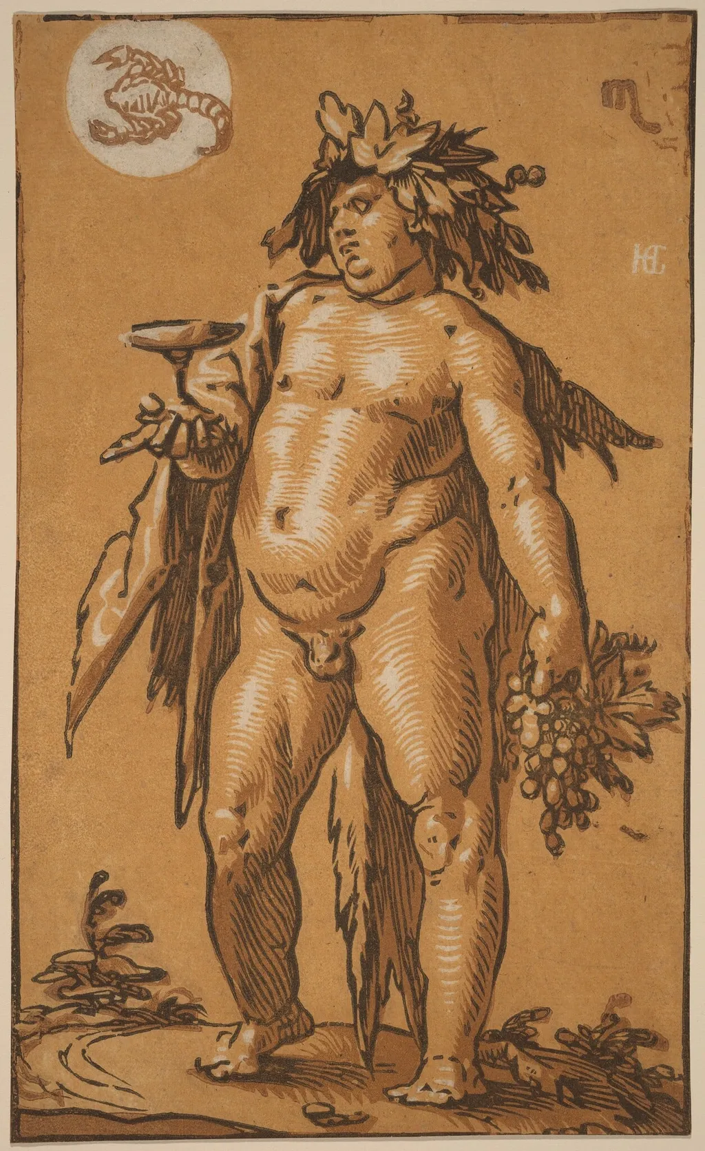 Bacchus, by Hendrick Goltzius, ink, 1595