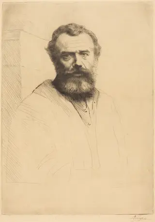 Self-Portrait, 3rd plate, by Alphonse Legros, ink, 1874