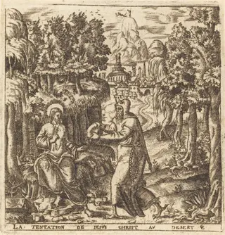 The Temptation of Christ, by Léonard Gaultier, ink, 1578