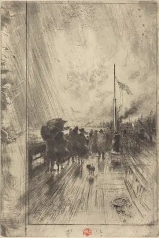 Une Jetée en Angleterre (A Pier in England), by Félix-Hilaire Buhot, ink, 1879