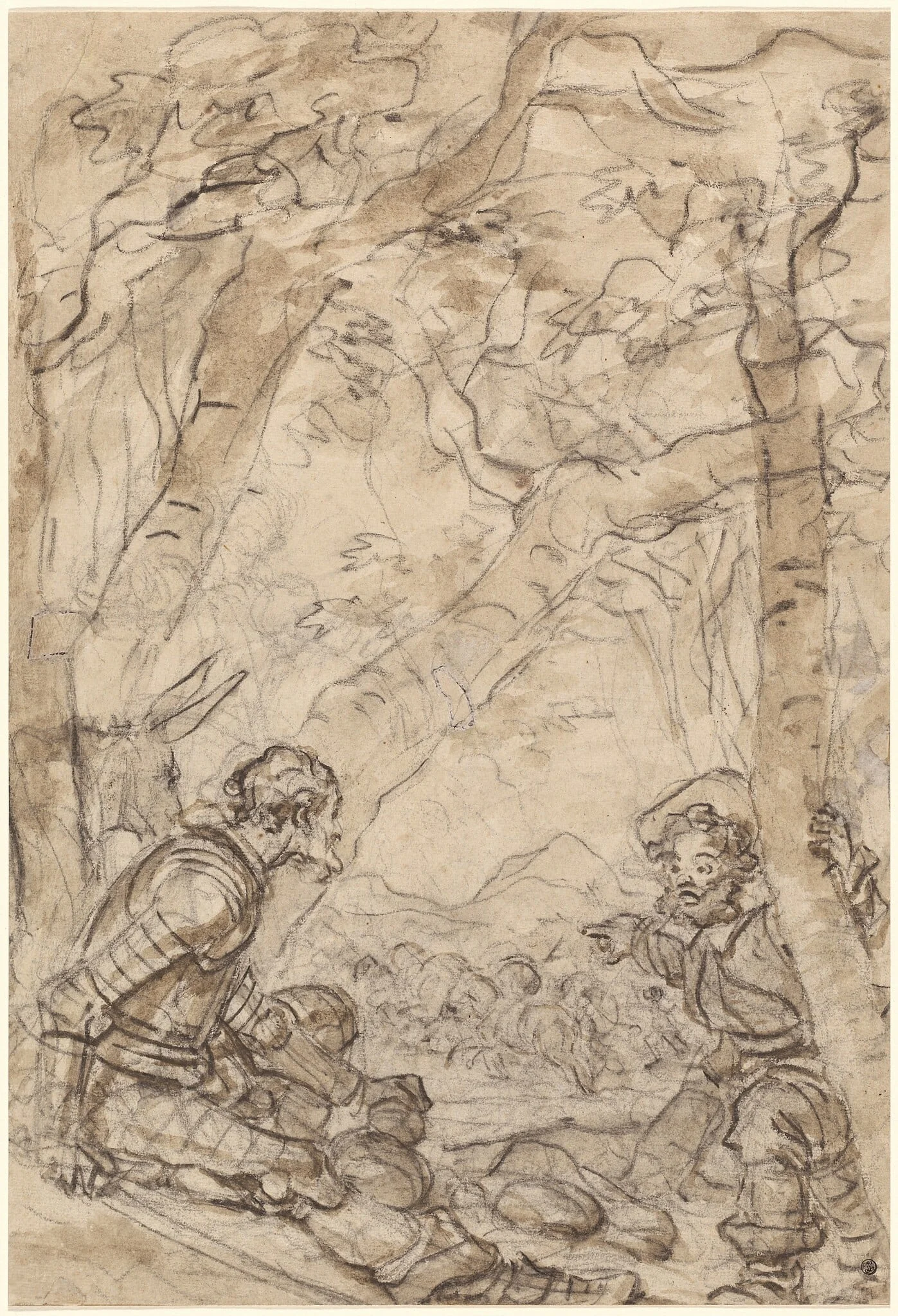 Don Quixote and Sancho Panza Witness the Attack on Rocinante, detail