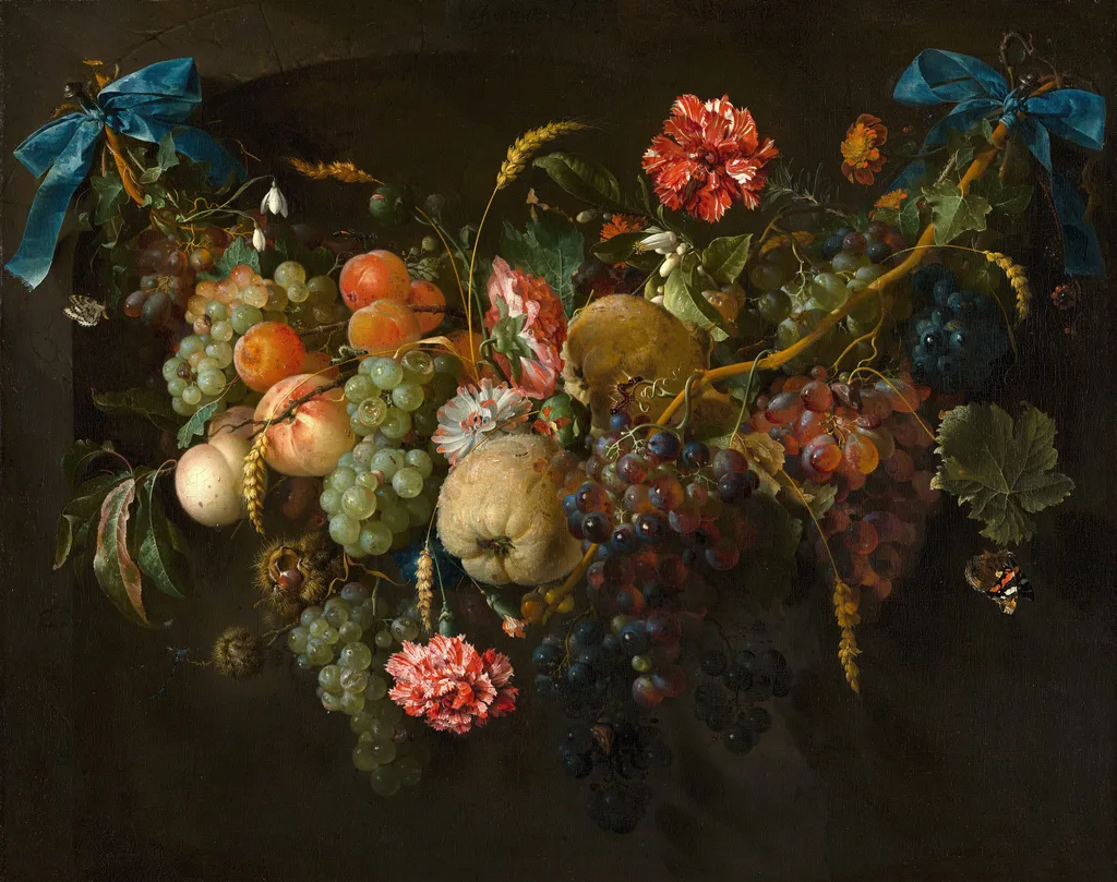 Garland of Fruit and Flowers, by Jan Davidsz. de Heem, oil, 1650