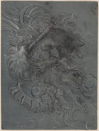 Head of a Bearded Man, by Jost Amman, ink, 1572