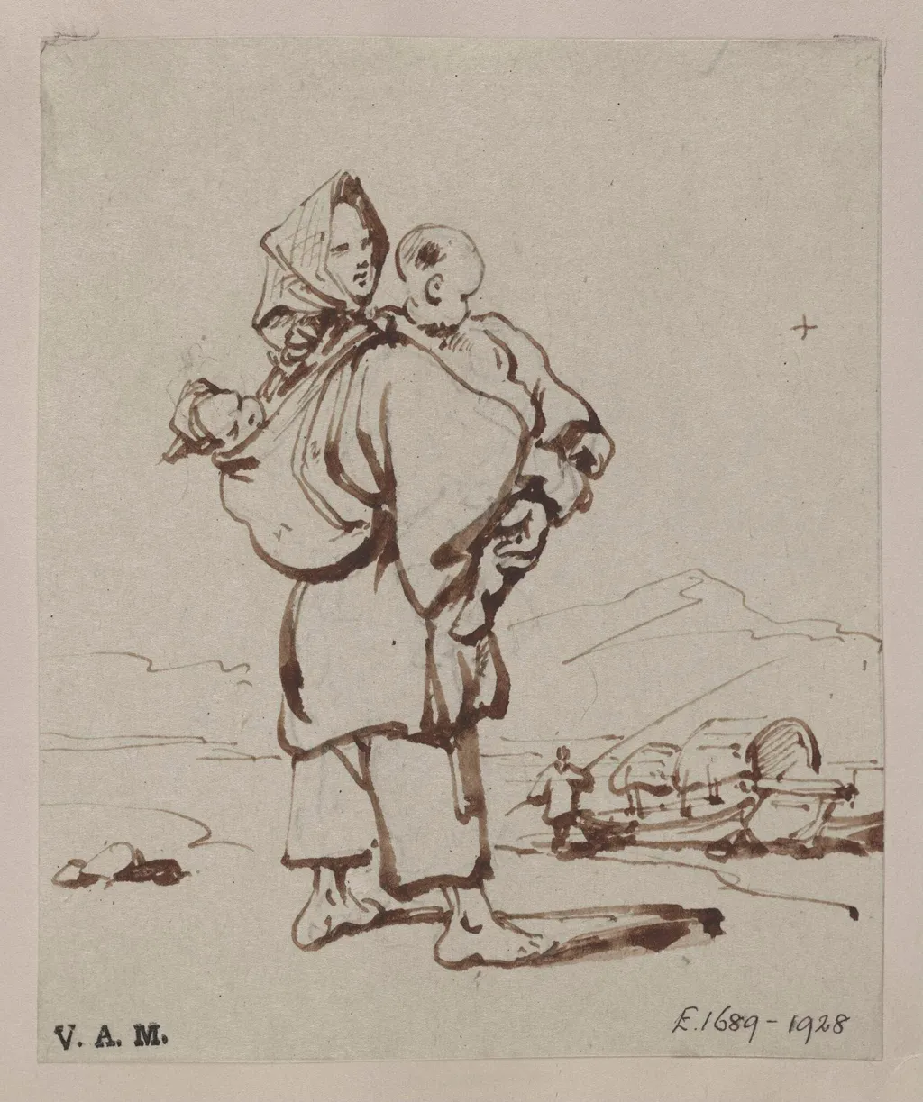 A boatwoman holding two children, by George Chinnery, 19